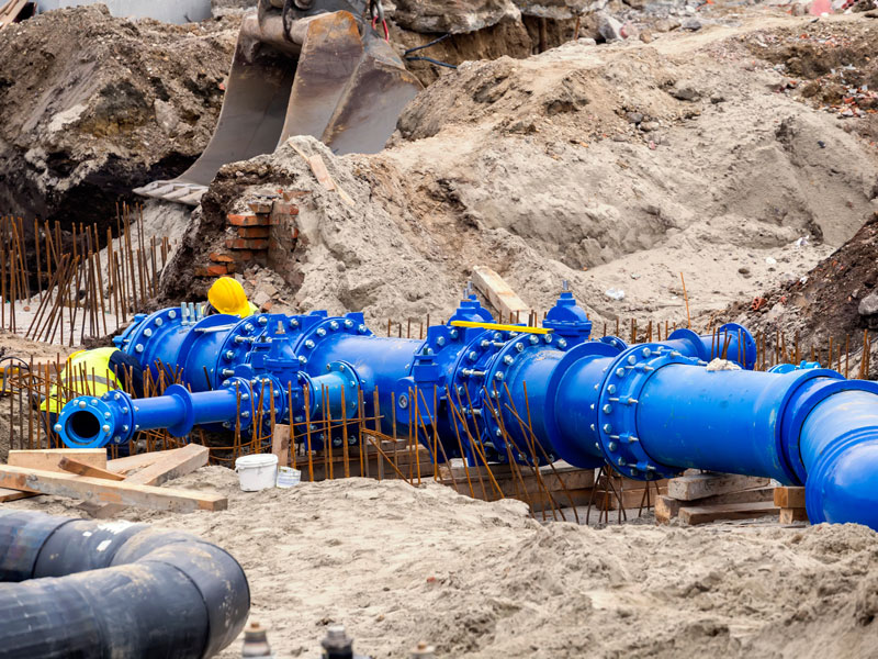 Workers laid water system pipeline at construction site